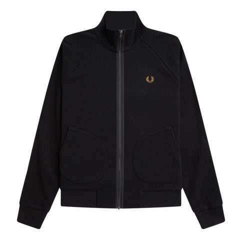 Felpa Uomo con zip a collo alto Nero caramello Fred Perry- Francavilla Moda